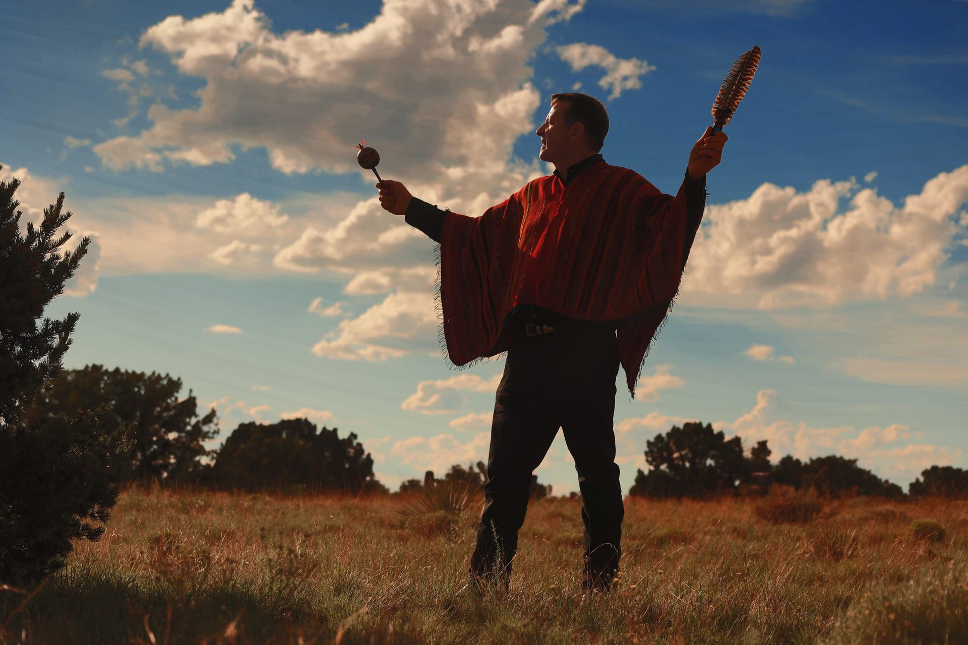 John Whitehorse standing in the high desert of Santa Fe, New Mexico